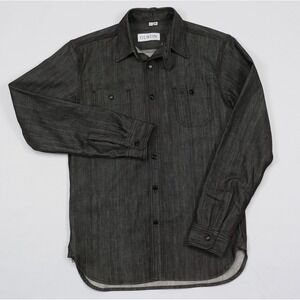 Gustin Mens S Slim Charcoal Grey Raw Denim Work Shirt Button Down USA Made